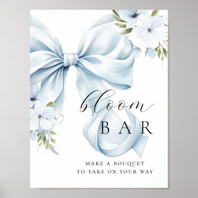 Floral Blue Bow Bouqet Bar Poster (Vorne)