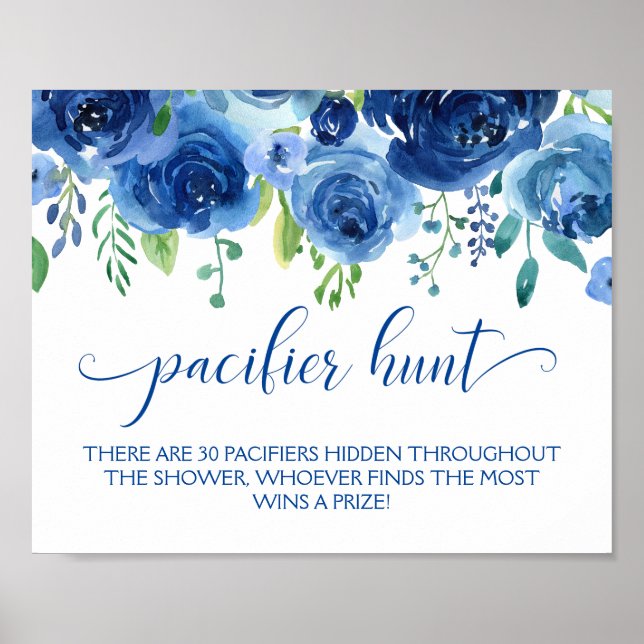 Floral Blue Boy Schnuller Hunt Baby Showspiel Poster (Vorne)