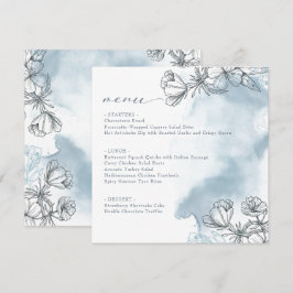 Floral Blue Brautparty Flat Menu Menükarte