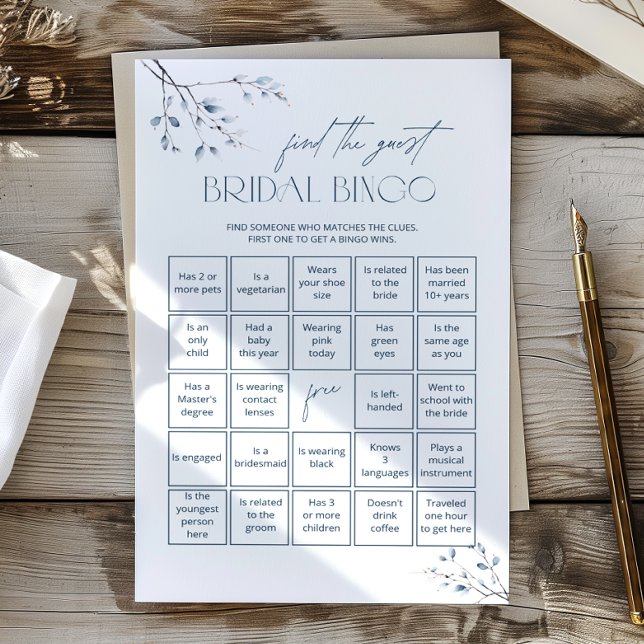 Floral Blue Bridal Bingo Game finden Sie den Gast (Von Creator hochgeladen)