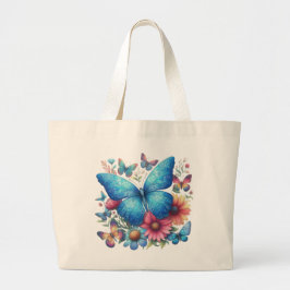 Floral Blue Butterfly Jumbo Stoffbeutel
