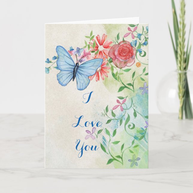 Floral Blue Butterfly Karte (Vorderseite)