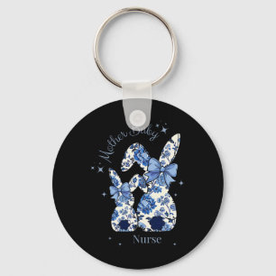 Floral Blue Coquette Bow Bunny Ostermütte von Schlüsselanhänger