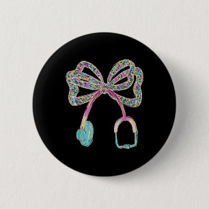 Floral Blue Coquette Bow Nurse Stethoscope Pflege Button