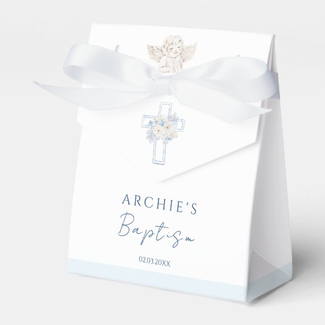 Floral Blue Cross Angel Baptism Geschenkschachtel (Vorderseite)