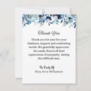 Floral Blue Funeral Carte de remerciements