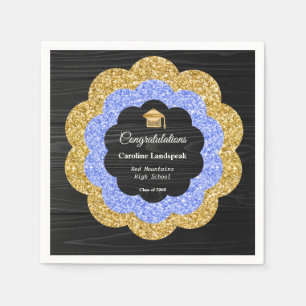Floral Blue Gold Graduation Party Serviette