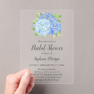 Floral Blue Hydrangea Bouquet Brautparty Acryleinladungen