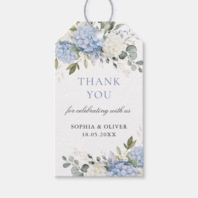 Floral Blue Hydrangea Greenerity Wedding Vielen Da Geschenkanhänger (Vorderseite)