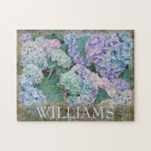 Floral Blue Hydrangea Summer Blume Monogramm Name