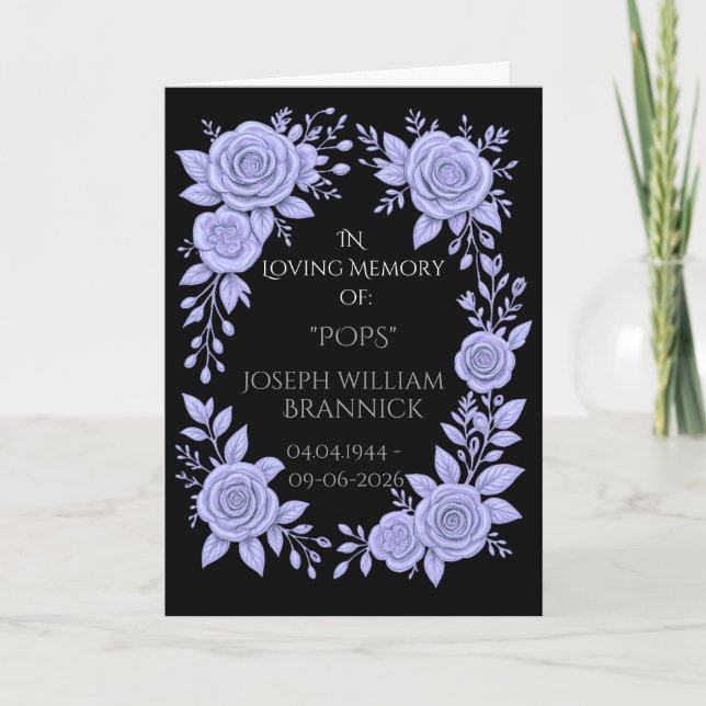 FLORAL BLUE. IN LOVING MEMORY KEEPSAKE, CARD KARTE (Vorderseite)