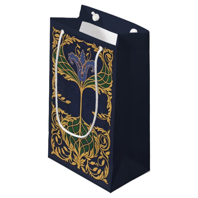 Floral Blue Liege Art Nouveau Kleine Geschenktüte (Vorderseite Schrägansicht)