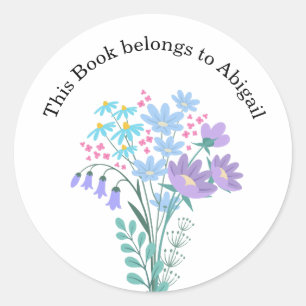 Floral Blue Lilac Bouquet Wildblumen Buchzeichen Runder Aufkleber