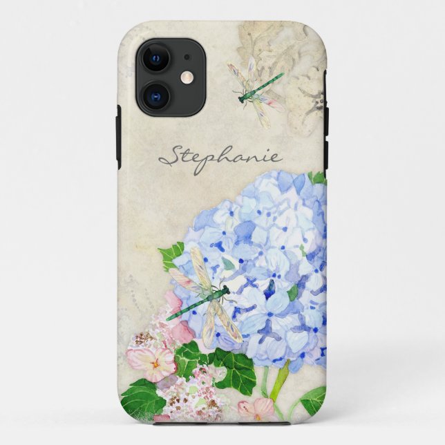 Floral Blue n Pink Hydrangeas Elegantes Wasser Far Case-Mate iPhone Hülle (Rückseite)