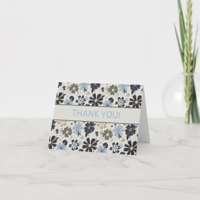Floral Blue Retro Muster Vielen Dank Dankeskarte (Vorderseite)