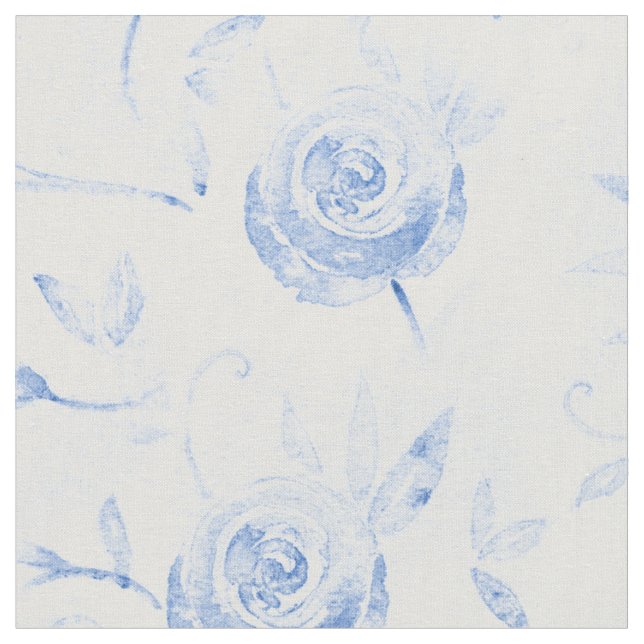 Floral Blue Rosen Damask Muster Stoff (Nahaufnahme)