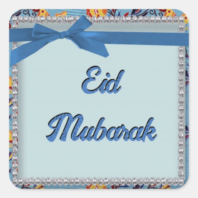 Floral Blue Scrapbook Style Eid Mubarak Sticker (Vorderseite)