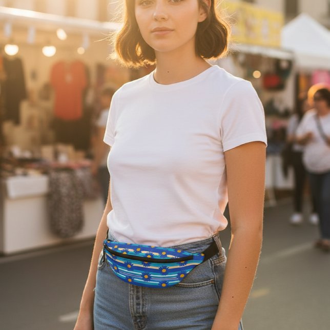 Floral Blue Stripe Fanny Pack , Print Cut Sew Bag (Créateur téléchargé)