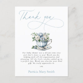 Floral Blue Tee Party Boy Baby Dusche Danke Postkarte