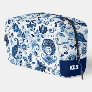 Floral Blue und White Paisley Monogram personalize Waschbeutel