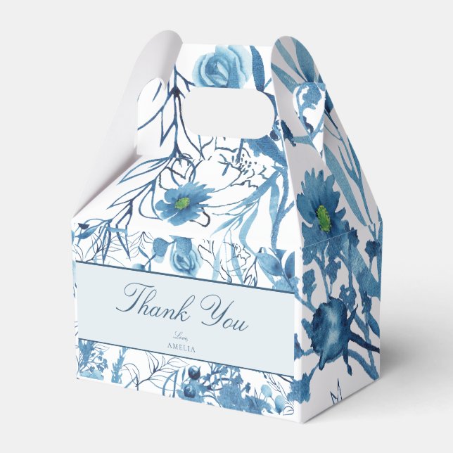 Floral Blue Vielen Dank Geschenkschachtel (Vorderseite)