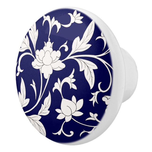Floral Blue & White Chinoiserie Keramikknauf (Rechts)