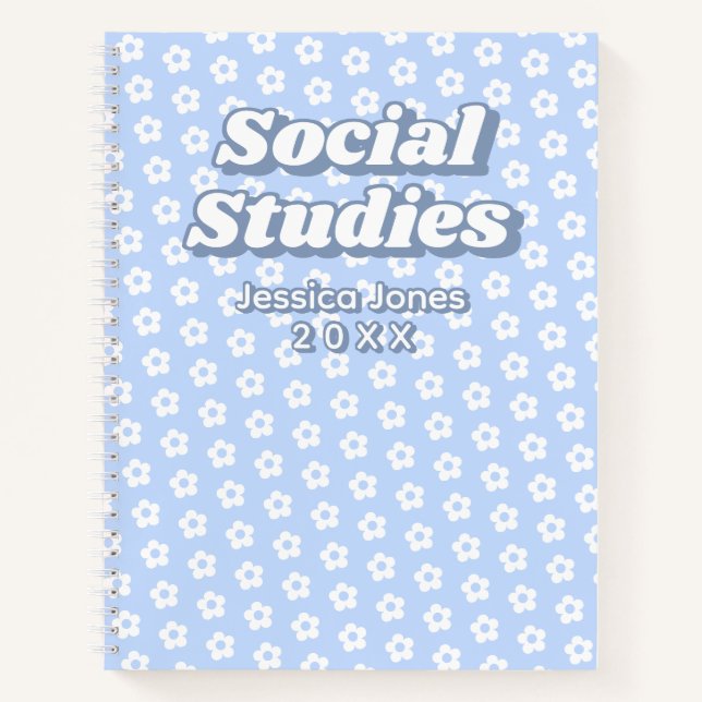 Floral Blue White Daisy Pattern School Notizbuch (Vorderseite)