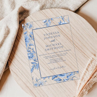 Floral Blue White Toile De Jouy Acryleinladungen