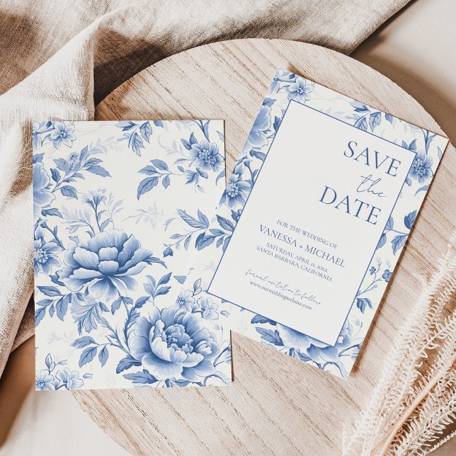 Floral Blue White Toile De Jouy Save The Date (Von Creator hochgeladen)