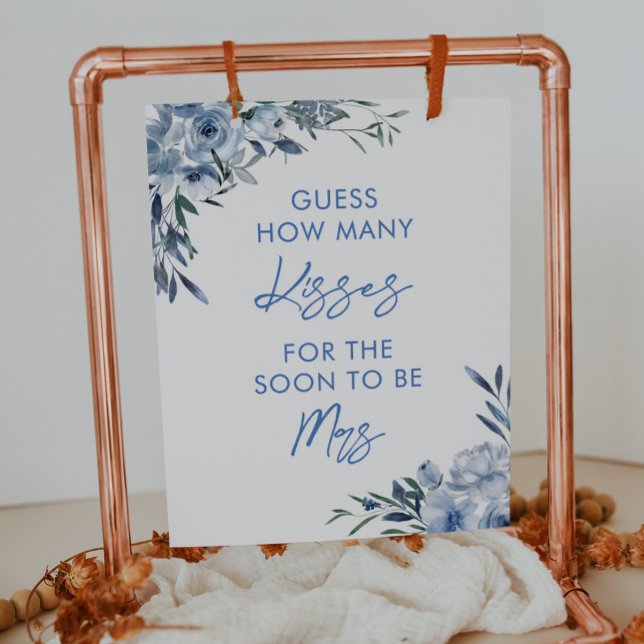 Floral Blue Wie viele Kisses Brautparty Game Poster (Von Creator hochgeladen)