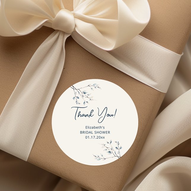 Floral Blue Winter Botanical Danke Runder Aufkleber (Von Creator hochgeladen)