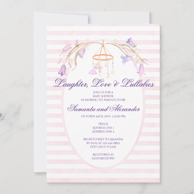Floral Bluebell Mobile Celestial Girl Baby Dusche Einladung (Vorderseite)