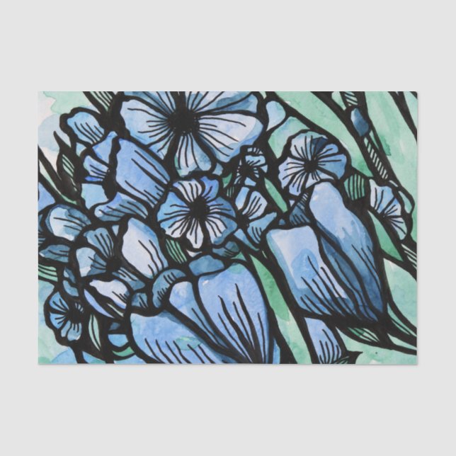 Floral Blues Seidenpapier (Vorderseite)