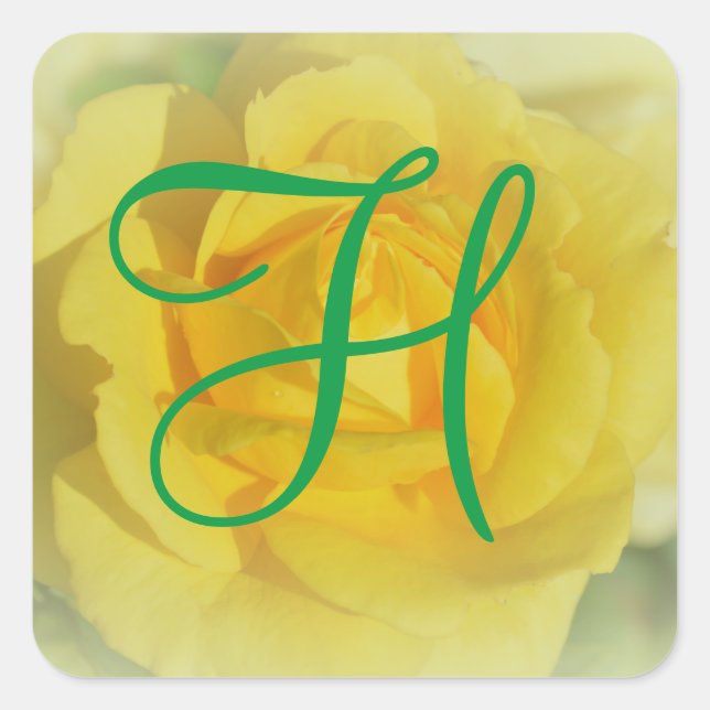 Floral Blume 3d Monogramm Gelbe Rose Quadratischer Aufkleber (Vorderseite)