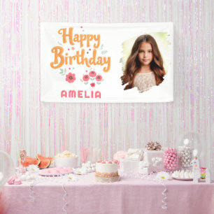 Floral Blume Happy Birthday Handlettering Foto Banner