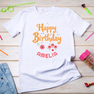 Floral Blume Happy Birthday Handschrift T-Shirt