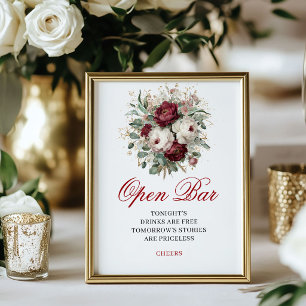 Floral Blush Burgund Weinbar 8x10 Schild