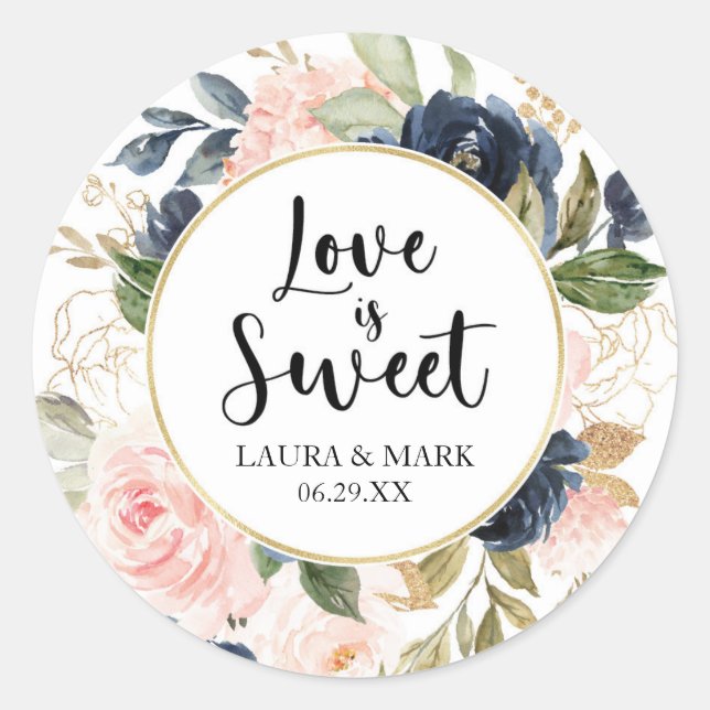 Floral Blush et Navy Love Is Sweet Sticker (Devant)