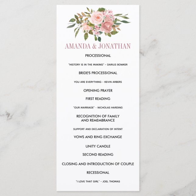 Floral Blush et Rose Gold Wedding Programme (Devant)