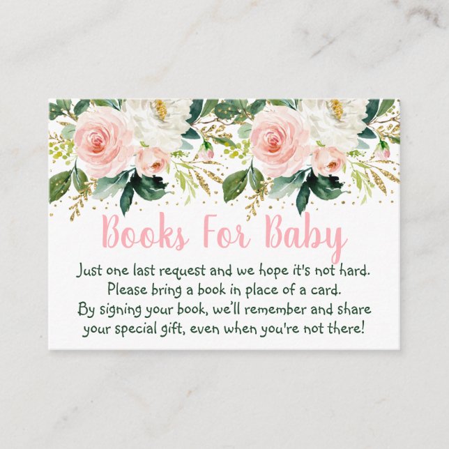 Floral Blush Gold Baby Showbuchanfrage Begleitkarte (Vorderseite)