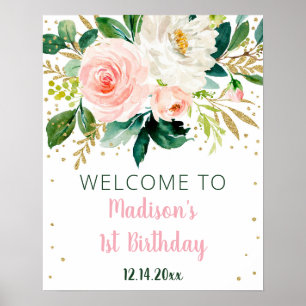 Floral Blush Gold Boho Geburtstag Willkommen Poster