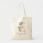 Floral Blush Gold Monogramm Letter "E" Totbeutel Tragetasche<br><div class="desc">Monogram Tote Bag,  Letter "M" Floral Gold Blush</div>