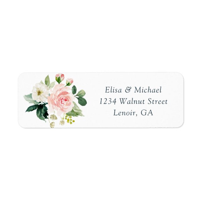 Floral Blush Navy Elegant Hochzeitsadresse (Vorne)