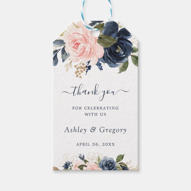 Floral Blush Navy Romantisches Gold Geschenkanhänger (Vorderseite)