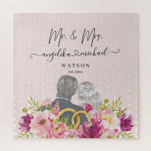 Floral Blush Peonies Trendy Script Mr. and Mrs.