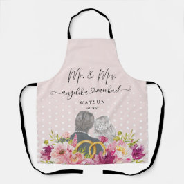 Floral Blush Peonies Trendy Script Mr. and Mrs. Schürze