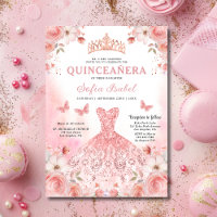 Floral Blush Pink Bilingual Spanish Quinceanera