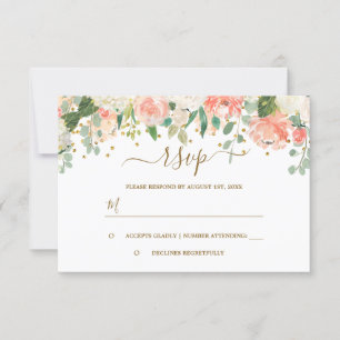 Floral Blush Pink Gold Konfetti RSVP Karte