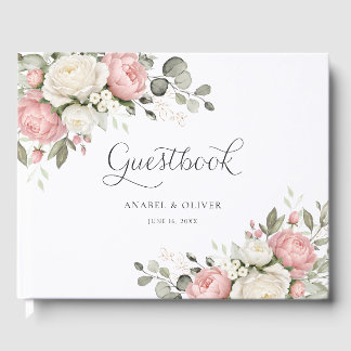 Floral Blush Pink Greenery Wedding Guestbook Gästebuch