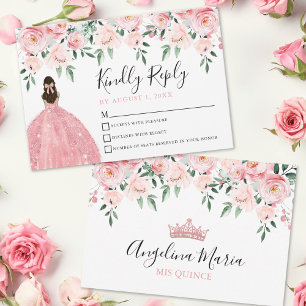 Floral Blush Rosa Quinceanera Antwortkarte RSVP Karte